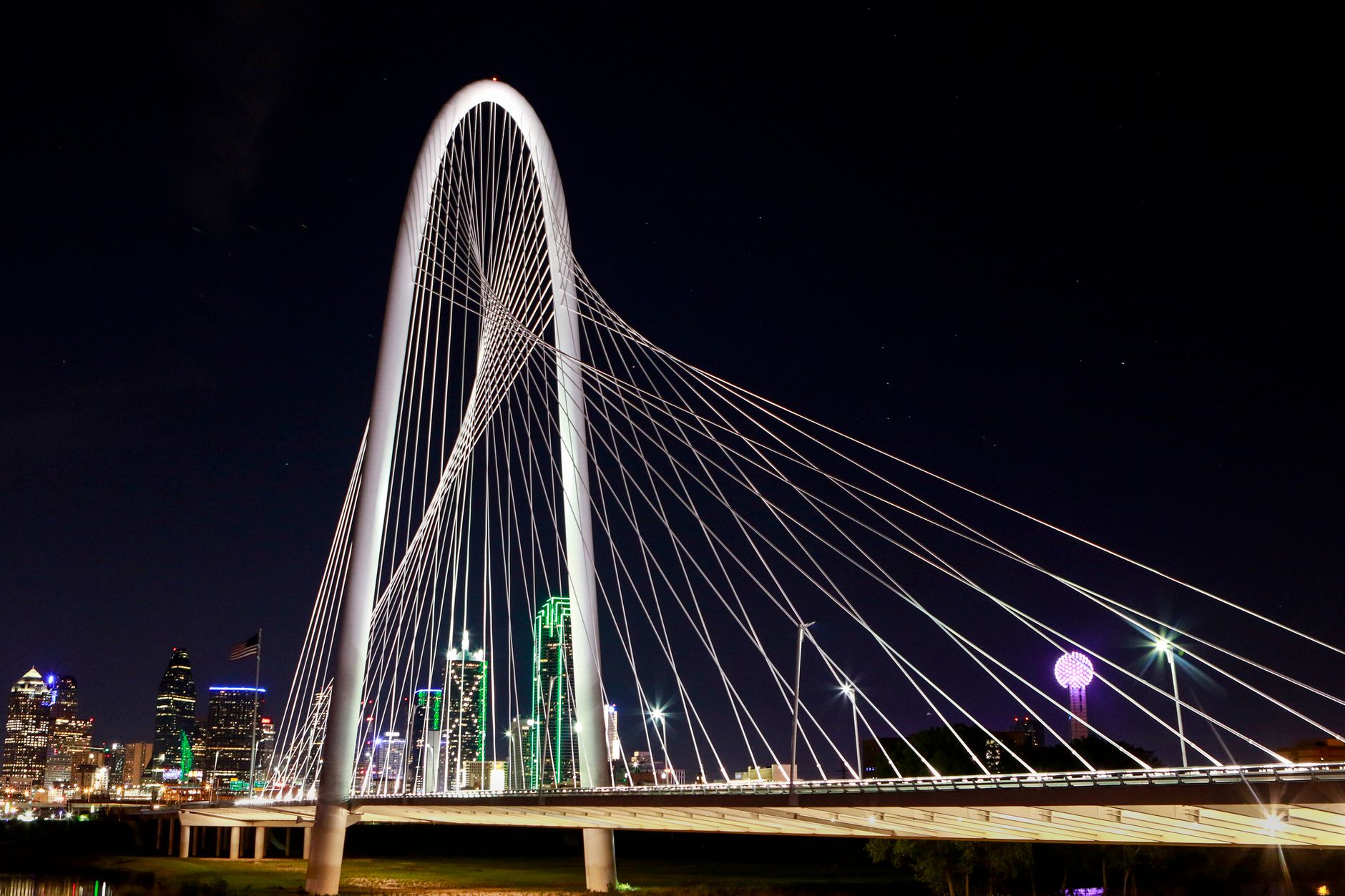 The Margaret Hunt Hill Bridge in Dallas at night